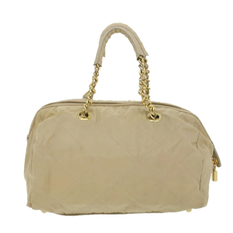 Prada Chain Hand Bag Nylon Beige  37564