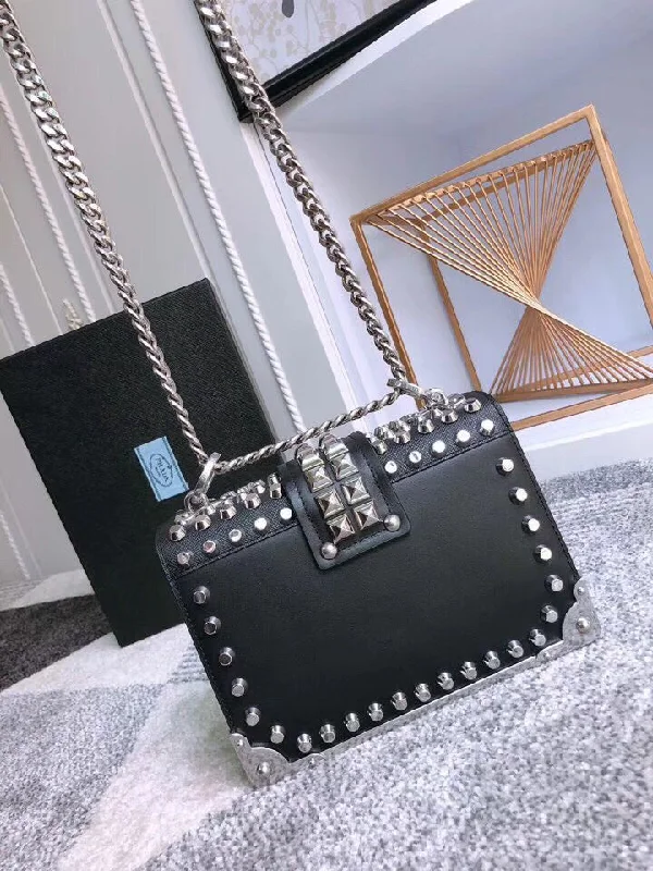 Prada Cahier Studded Leather Shoulder Bag