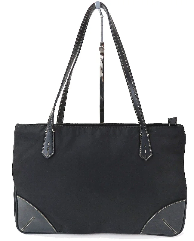 Prada Milano Black Nylon and Leather Tote Bag